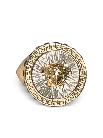 Versace Medusa Embellished Ring In Yellow