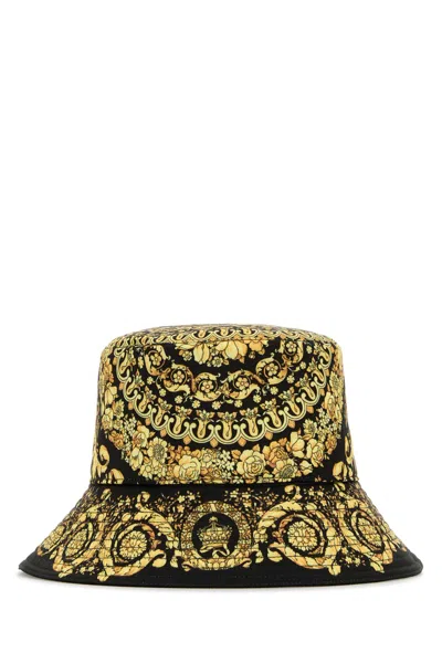 Versace Men Printed Polyester Bucket Hat In Multicolor