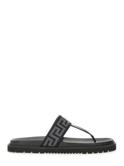 Versace Men Sandal With Logo In Black