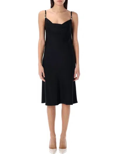 Versace Safety Pin Slip Midi Dress In Black