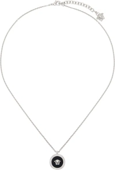 Versace Silver Enamel Medusa Necklace In Metallic