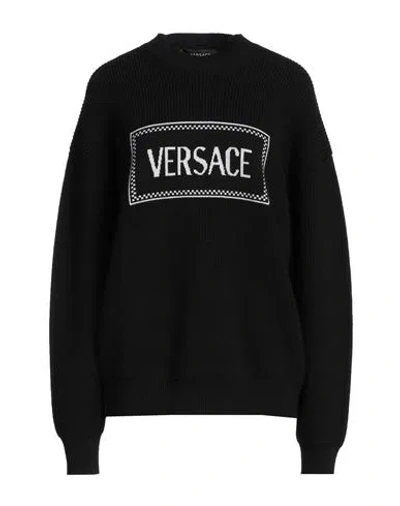 Versace Crew-neck Sweater With Logo Inlay In Black