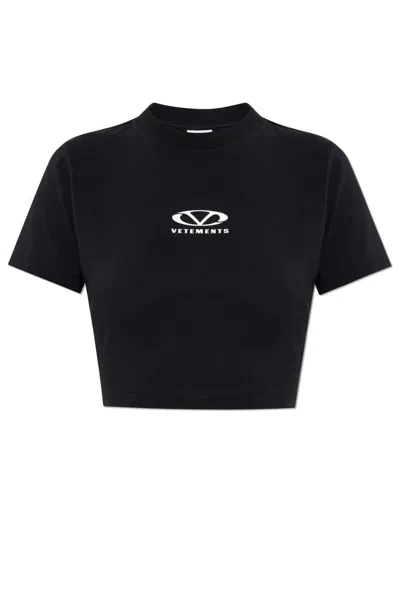 Vetements Black Oval Logo Cropped Fitted T-shirt