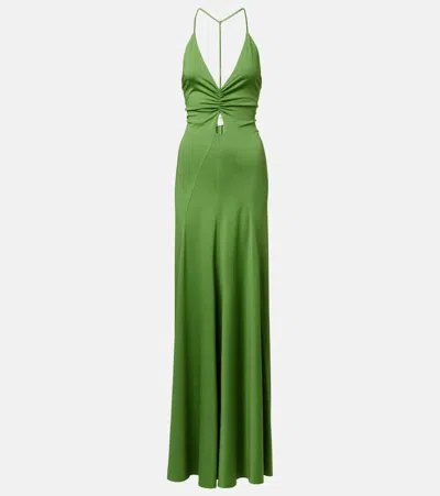 Victoria Beckham Cutout Ruched Stretch-satin Gown In Green