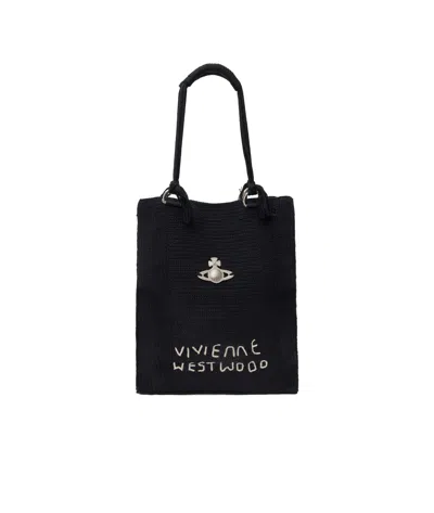 Vivienne Westwood Large Mabel Crochet Tote In Black