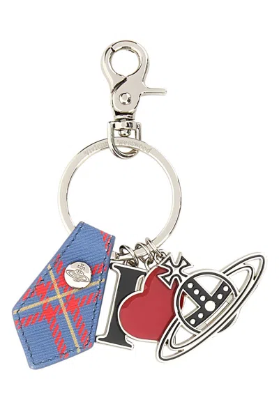 Vivienne Westwood Multicolor Metal Keyring In Blueorangetartan