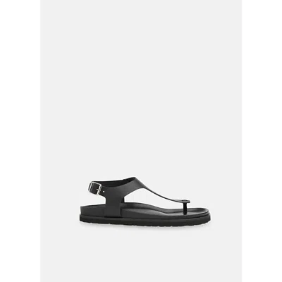 Whistles Womens Black Simmi Toe-post Flat Leather Sandals