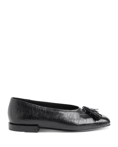 Whistles Womens Black Cilou Tassel Croc-embossed Leather Ballet Flats