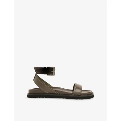 Whistles Omens  Ottie Contrast-stitch Leather Sandals In Khaki/olive