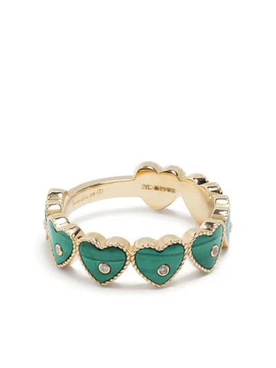 Yvonne Léon 9k Yellow Gold Alliance Multi Coeur Diamond Ring In Green