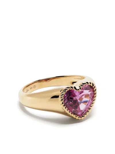 Yvonne Léon 9k Yellow Gold Mini Coeur Crystal Ring