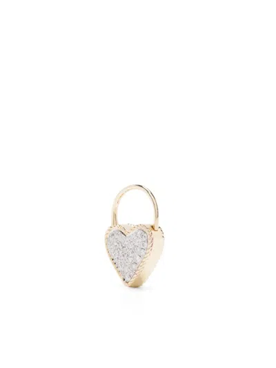 Yvonne Léon 9kt Yellow Gold Creole Cadenas Coeur Diamond Earring