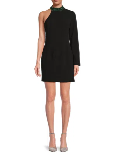 Zac Posen Women's One-shoulder Crystal-embellished Minidress In Black