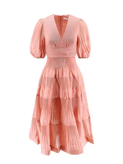 Zimmermann Pleated Long Dress In Pink