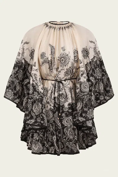 Zimmermann Womens Rhiannon Lantern Silk Mini Dress Cream Black Floral