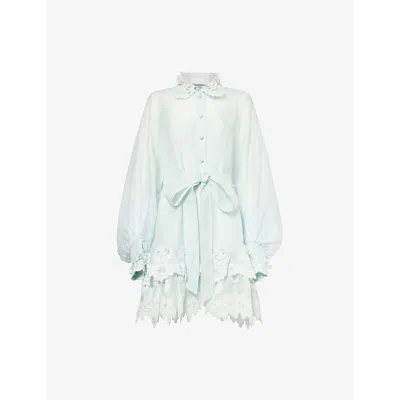 Zimmermann Crush Lace Shirt Dress In Mint