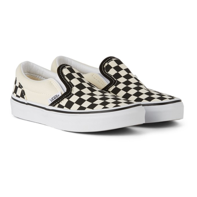 VANS KIDS BLACK & OFF-WHITE CHECKERBOARD CLASSIC SLIP-ON SNEAKERS 