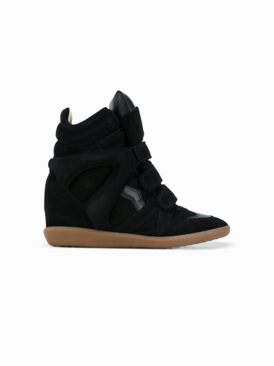 Isabel Marant Black Buckee Suede Trim Wedge Hi-top Sneakers In Black