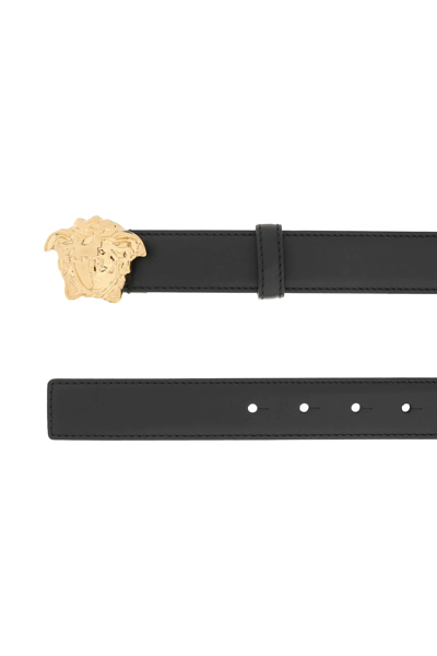 Shop Versace Medusa Buckle Leather Belt In Black