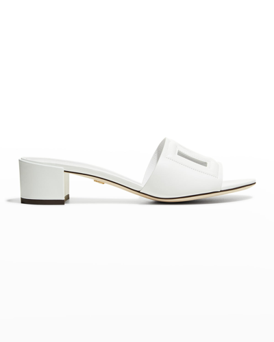 DOLCE & GABBANA DG CUTOUT LEATHER SLIDE SANDALS 