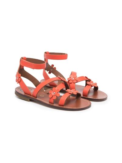 Pèpè Rouge Floral Appliqué Sandals In Orange