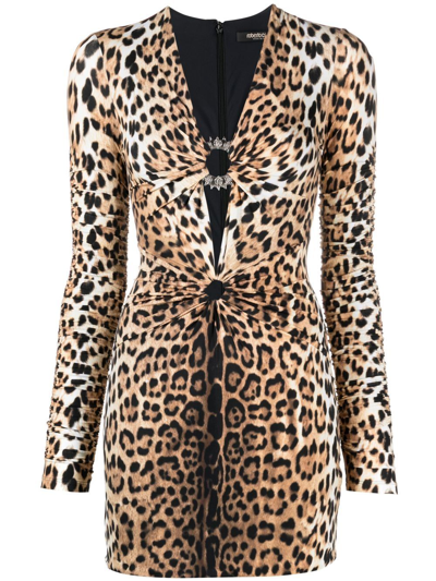ROBERTO CAVALLI LEOPARD PRINT V-NECK MINIDRESS 