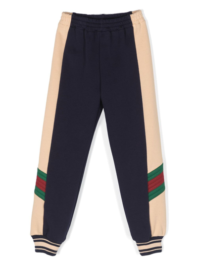 GUCCI BLUE WEB-STRIPE INSERT TRACK PANTS 