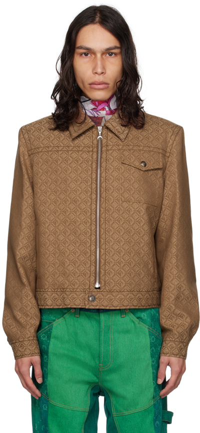 Marine Serre Embroidered Stretch Polyester Blend Jacket In Bg60