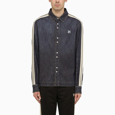Shop Palm Angels Blue Denim Monogram Shirt Jacket