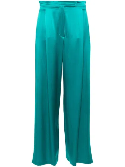 Max Mara Women Satin Wide-leg Silk Trousers In Green
