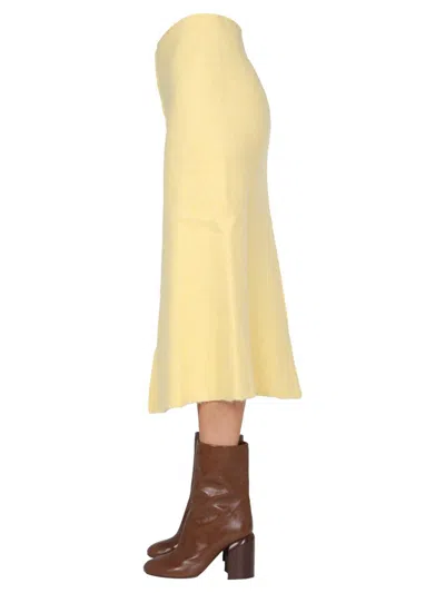 Jil Sander Knitted Midi A-line Skirt In Yellow