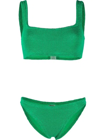 Hunza G Xandra Bikini Set Square Neckline High-cut Leg In Green