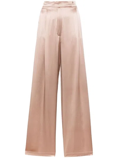 Shop Max Mara Silk Wide-leg Trousers In Brown