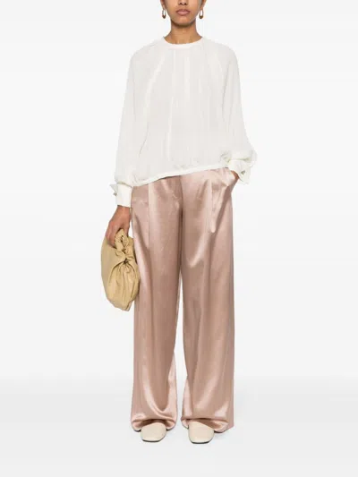 Shop Max Mara Silk Wide-leg Trousers In Brown