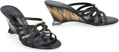 Shop Ferragamo Salvatore  Leather Slides In Black