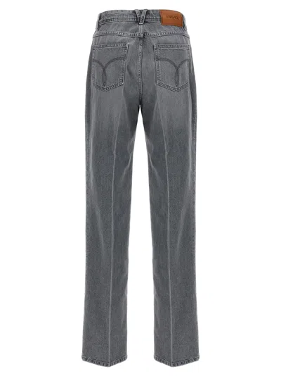 Versace Grey Five-pocket Straight Jeans In Cotton Denim Woman In Gray