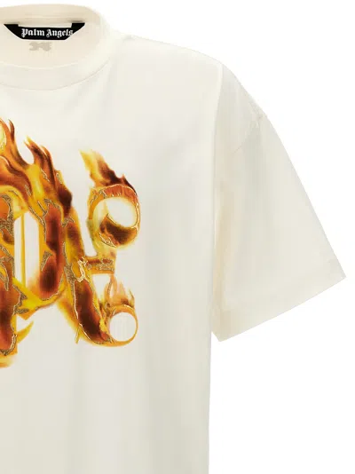 Shop Palm Angels 'burning Monogram' T Shirt In White