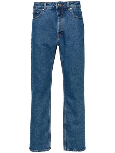 Shop Palm Angels Straight Leg Jeans With Monogram Embroidery