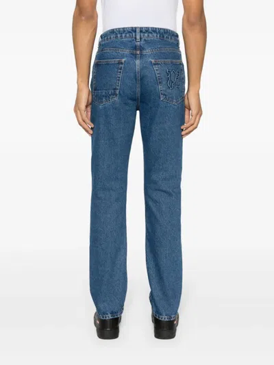 Shop Palm Angels Straight Leg Jeans With Monogram Embroidery