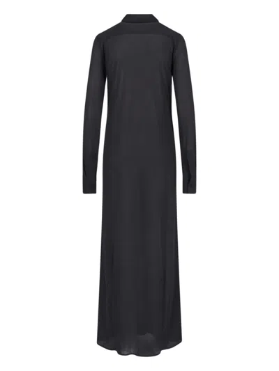 Jil Sander Sheer Fabric Knee Length Dress With Cuffed Sleeves In Black