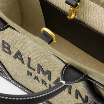 Shop Balmain B-army Small Shopper Bag - Canvas - Khaki/black In Green