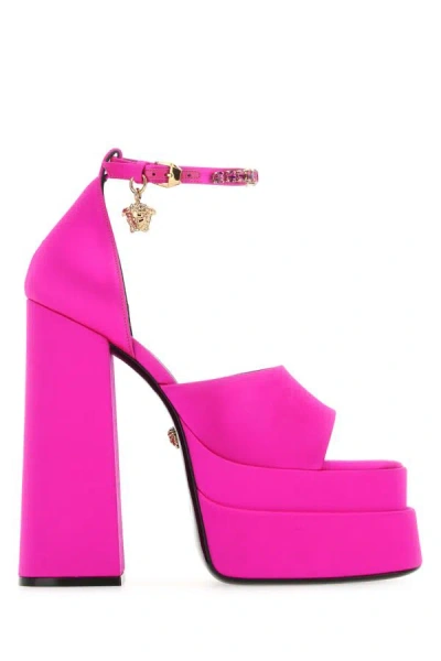 Shop Versace Women Fuchsia Satin Medusa Aevitas Sandals In Pink