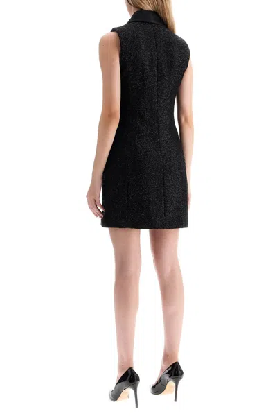 Shop Max Mara Satin Sequin Mini Dress With Scarf Collar In Black