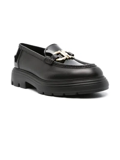 Shop Ferragamo Black Calf Leather Gancini Loafers In Nero