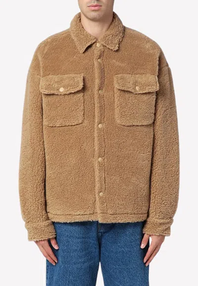 Shop Palm Angels Bear In Mind Fleece Overshirt In Camel