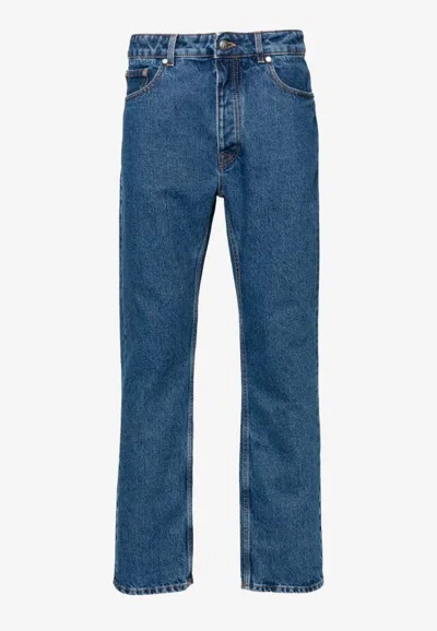 Shop Palm Angels Monogram Embroidered Straight-leg Jeans In Denim