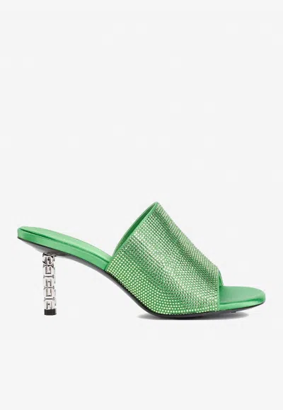 Shop Givenchy G Cube 70 Studded Satin Mules In Green