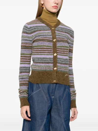 Shop Ganni Wool Striped Cardigan