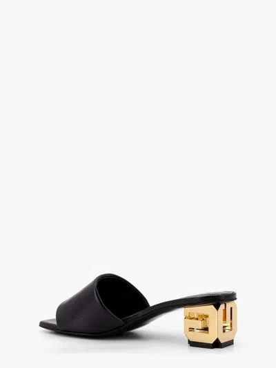Shop Givenchy Women Golden G Cube Leather Heel Sandals In Black