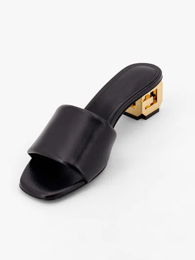 Shop Givenchy Women Golden G Cube Leather Heel Sandals In Black